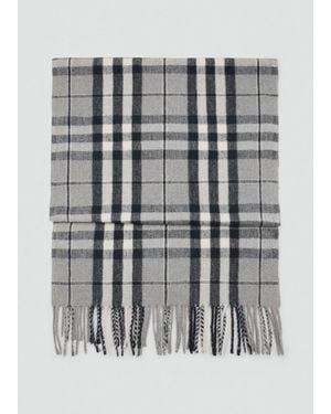 Mango Check Scarf With Fringed Ends - Grey