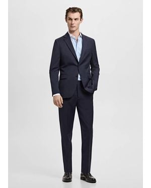 Mango Striped-Print Slim-Fit Suit Shirt - Blue