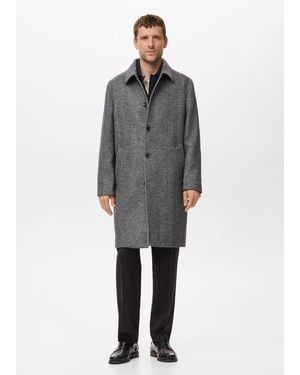 Mango Herringbone Wool-Blend Coat - Gray
