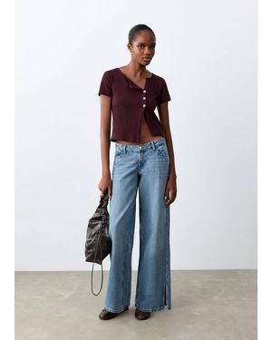MANGO TEEN Ribbed T-Shirt With Button Details - Multicolour