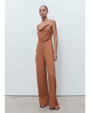 Mango Long Jumpsuit With Draped Neckline - White
