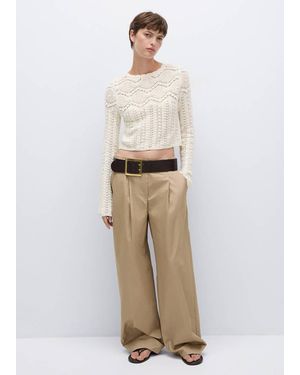 Mango Sweater With Lace Detail Design Off - Natural