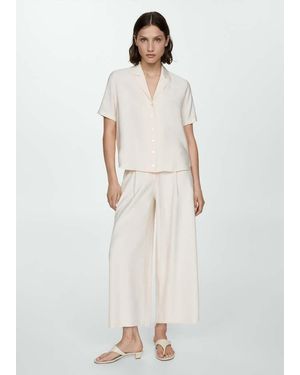 Mango Short-Sleeved Satin Shirt Ecru - White
