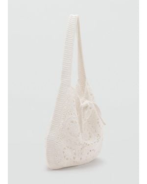 Mango Crochet Shopper Bag - White