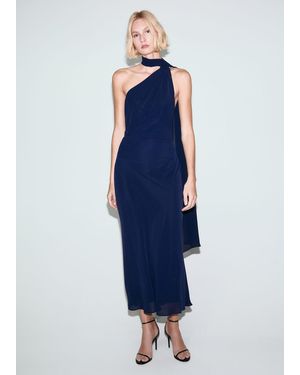 Mango Asymmetrical Dress With Scarf - Blue
