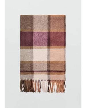 Mango Sciarpa Quadri Frange Bordeaux - Rosa