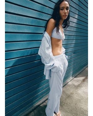Mango Striped Pants With Bead Detailing - Blue