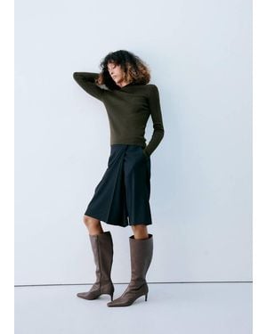 Mango Knitted Jumper With Perkins Neck - Green