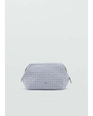 Mango Checked Cotton Wash Bag - Blue