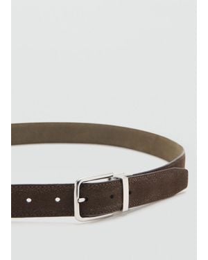 Mango Buckle Leather Belt - Grey