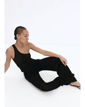 Mango Asymmetric Openwork Knit Top - Black
