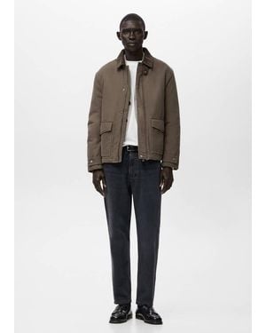 Mango Quilted Jacket With Corduroy Collar - Brown