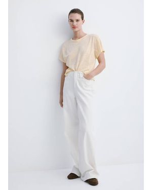 Mango Short-Sleeved Linen T-Shirt - White