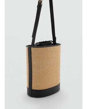 Mango Medium Raffia-Effect Bucket Bag - White