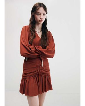 MANGO TEEN Draped Panel Chiffon Dress - Red