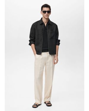 Mango 100% Linen Jacket With Zip - Black