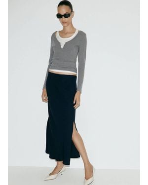 Mango Elastic Waist Skirt With Openings - Blue