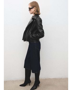 Mango Faux-Leather Biker Jacket - Black