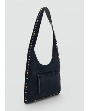 Mango Suede Studded Shoulder Bag - Blue