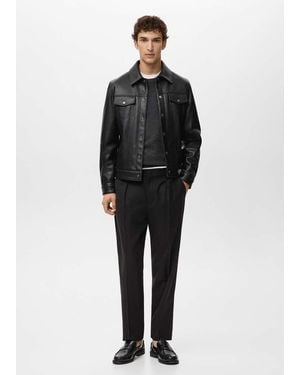 Mango Jacke Mit Ledereffekt Und Taschen - Schwarz