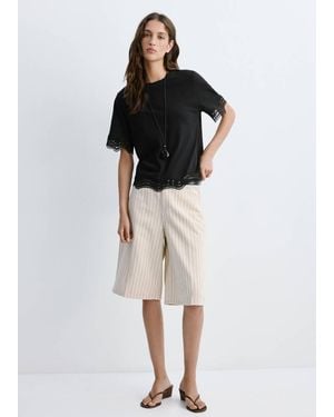 Mango Cotton T-Shirt With Broderie Anglaise Details - Black