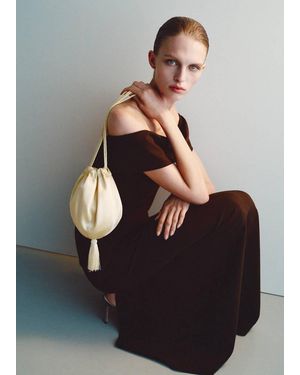 Mango Satin Clutch Bag With Tassels - Natural
