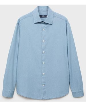 Mango 100% Cotton Chambray Shirt - Blue