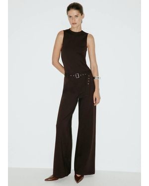 Mango Long Jumpsuit With Belt And Buckle - Blue