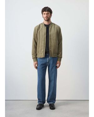 Mango Suede-Effect Bomber Jacket - Green
