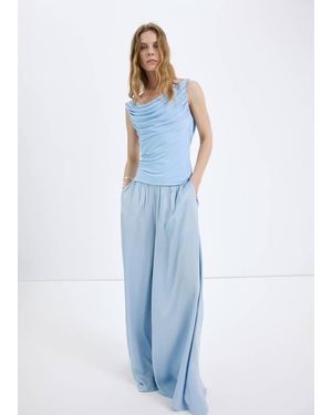 Mango Open-Back Draped Top - Blue
