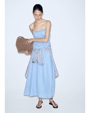 Mango Lyocell Ruched Denim Dress - Blue
