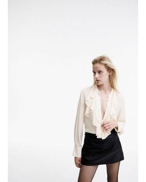 Mango Frilled Blouse With Tie-Neck Collar - White