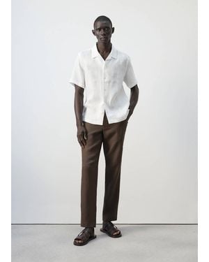 Mango 100% Linen Bowling-Collar Shirt - White