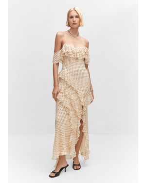Mango Polka-dot Ruffled Dress Off - Natural
