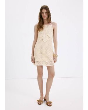 Mango Crocheted Dress With Flower Detail Ecru - Natural
