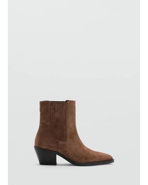 Mango Rauleder-Stiefelette Mit Blockabsatz Tobacco-Braun - Weiß