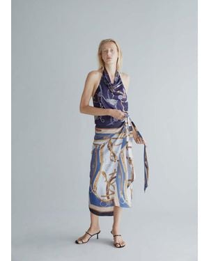 Mango Skirt With Chain Print And Bow Detail - White