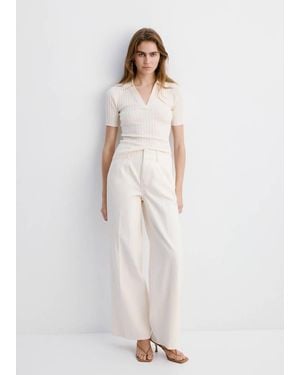 Mango Wide Leg Mid-Rise Jeans - White
