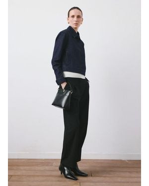 Mango Veste Jean Cintrée À Poches Bleu - Blanc