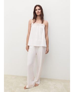 Mango Long Cotton Pyjama Trousers - White