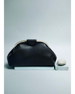 Mango Large Clutch With Metallic Details Chocolate - Black