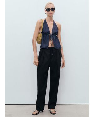 Mango Buttons Cotton Pants - Blue