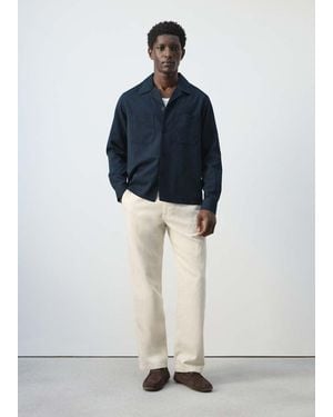 Mango Bowling Collar Cotton Shacket - Blue
