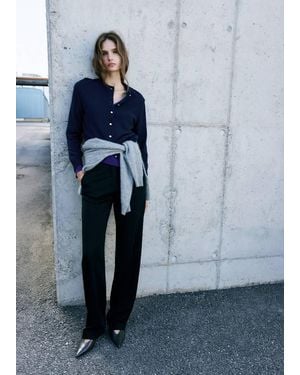 Mango Knitted Cardigan With Metallic Buttons - Blue