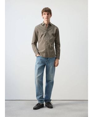 Mango 100% Cotton Regular Fit Check Shirt - Brown