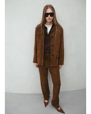 Mango Straight Blazer With Front Stitching - Brown