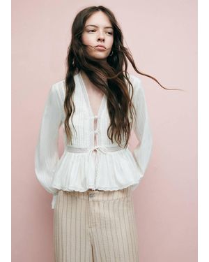 MANGO TEEN Blouse With Textured Cut-Out Details - Natural