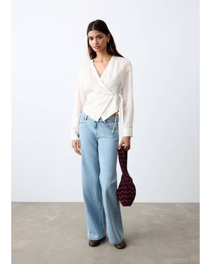 MANGO TEEN Double-Breasted Blouse With Bow - White