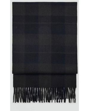 Mango Sciarpa Quadri Scozzesi Frange Grigio - Blu