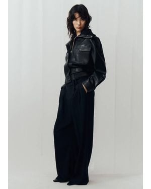 Mango Faux Leather Jacket With Ribbed Collar - Blue